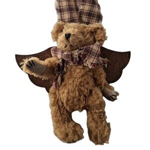 Vintage Jointed Moveable Teddy Bear Angel Ornament Country Folk Art